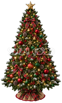 赤緑タータンチェックのクリスマスツリーイラスト｜無料素材96214