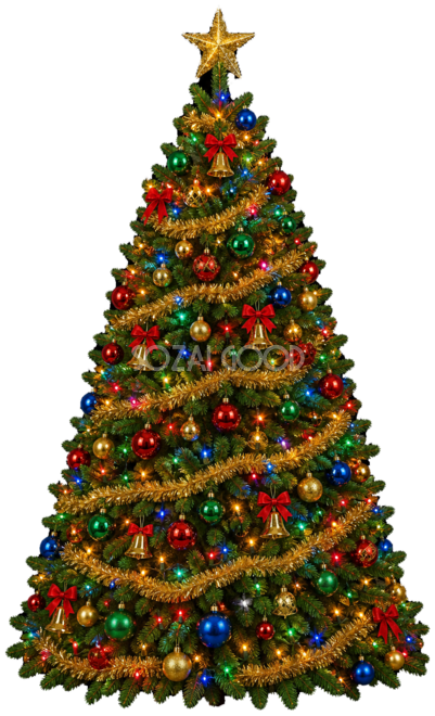 多色オーナメントの王道クリスマスツリーイラスト｜無料素材96220