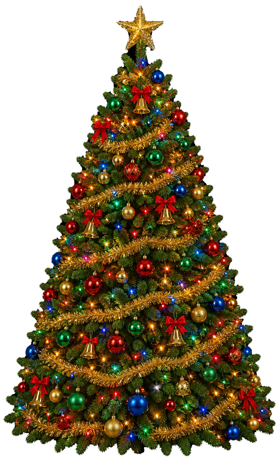 多色オーナメントの王道クリスマスツリーイラスト｜無料素材96220に写真・文字を入れる