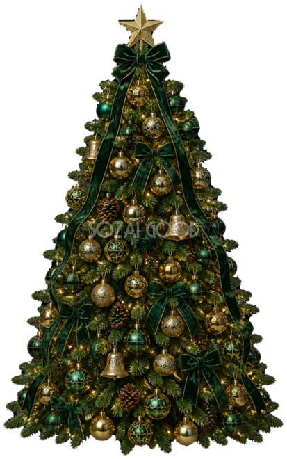 深緑と金の上品なクリスマスツリーイラスト｜無料素材96224