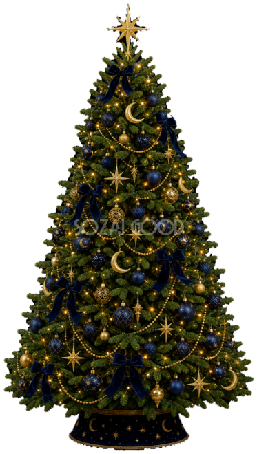 紺と金の星空クリスマスツリーイラスト｜無料素材96226