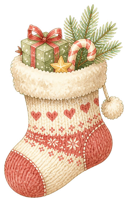 絵本タッチのプレゼント入りクリスマス靴下イラスト|無料素材96233