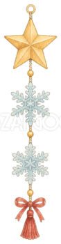 絵本タッチの星と雪の結晶の吊り下げ飾りイラスト｜無料素材96236