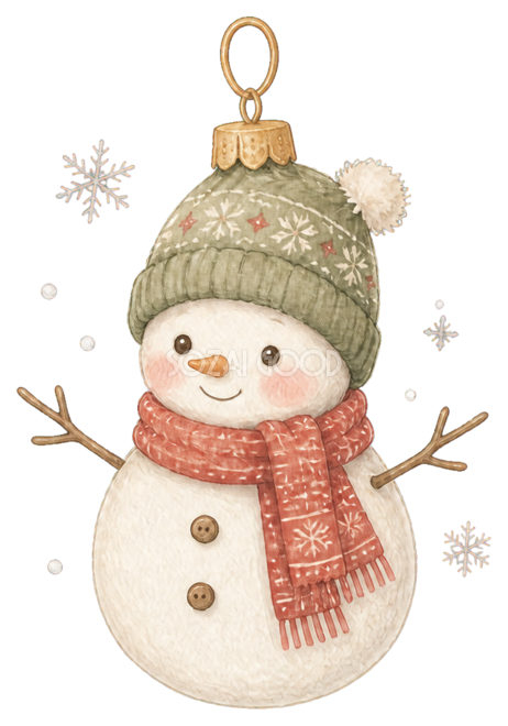絵本タッチのかわいい雪だるまオーナメントイラスト|無料素材96239