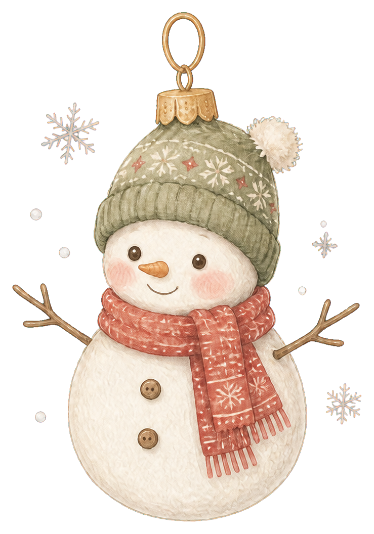 絵本タッチのかわいい雪だるまオーナメントイラスト｜無料素材96239に写真・文字を入れる
