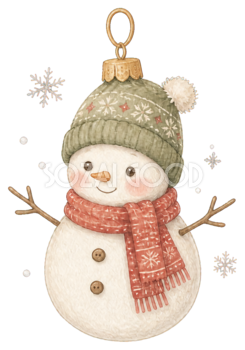 絵本タッチのかわいい雪だるまオーナメントイラスト｜無料素材96239