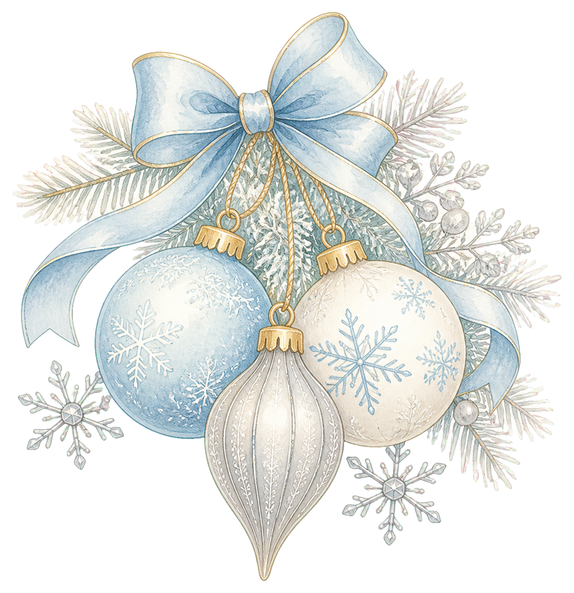 絵本タッチの青白銀クリスマスオーナメントイラスト｜上品な無料素材96248に写真・文字を入れる