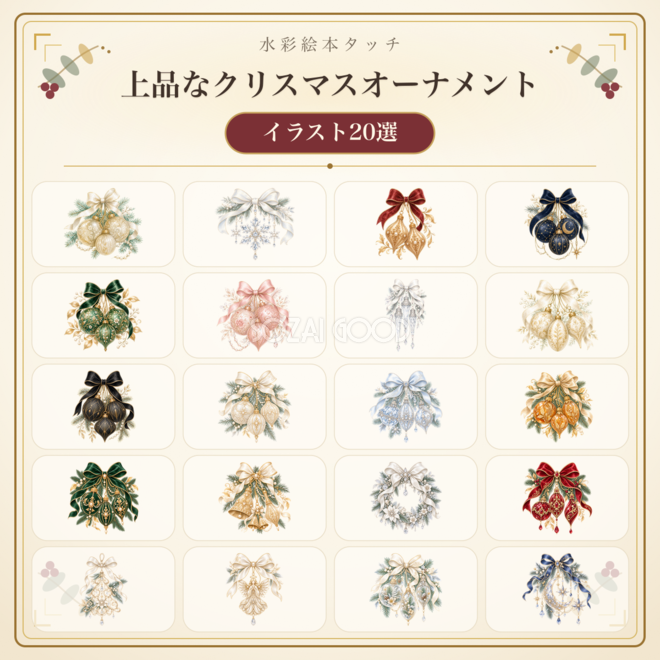 上品なクリスマスオーナメントイラスト20選｜おしゃれな無料素材96250