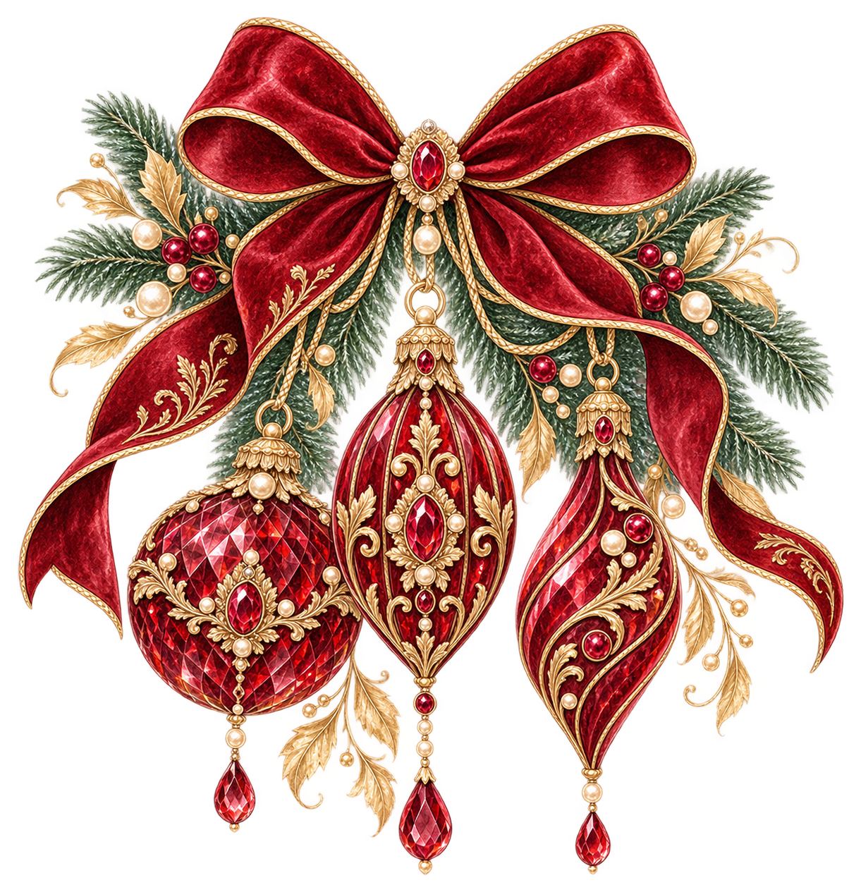 深紅と金の宝石風クリスマスオーナメントイラスト｜無料素材96266に写真・文字を入れる