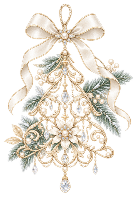 金細工のクリスマスツリー型オーナメントイラスト｜無料素材96267