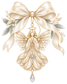 アイボリーと金の天使クリスマスオーナメントイラスト｜無料素材96268