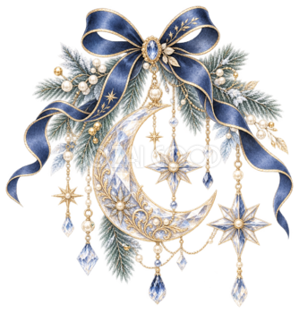 月と星のクリスタルクリスマスオーナメントイラスト｜無料素材96270