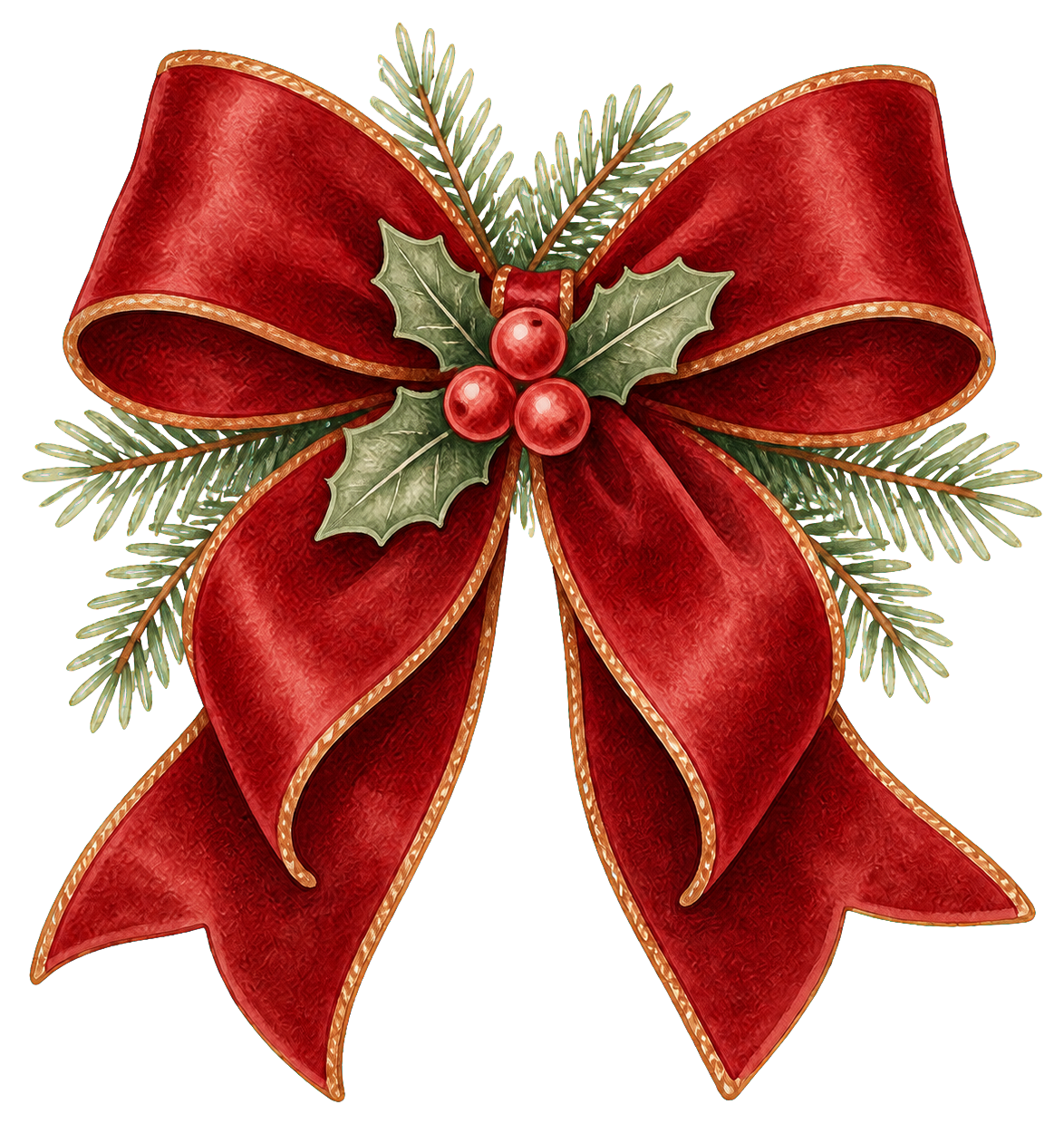 赤いベルベットのクリスマスリボンの水彩絵本タッチイラスト｜無料素材96274に写真・文字を入れる