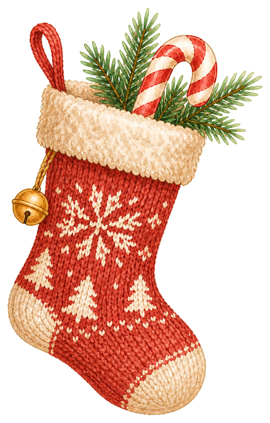 赤いニットのクリスマス靴下の水彩絵本タッチイラスト｜無料素材96276に写真・文字を入れる