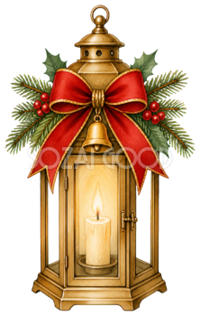 キャンドルランタンのクリスマス飾りの水彩絵本タッチイラスト｜無料素材96290