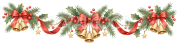 ベルとヒイラギのクリスマスガーランドイラスト｜水彩絵本タッチの無料素材96295