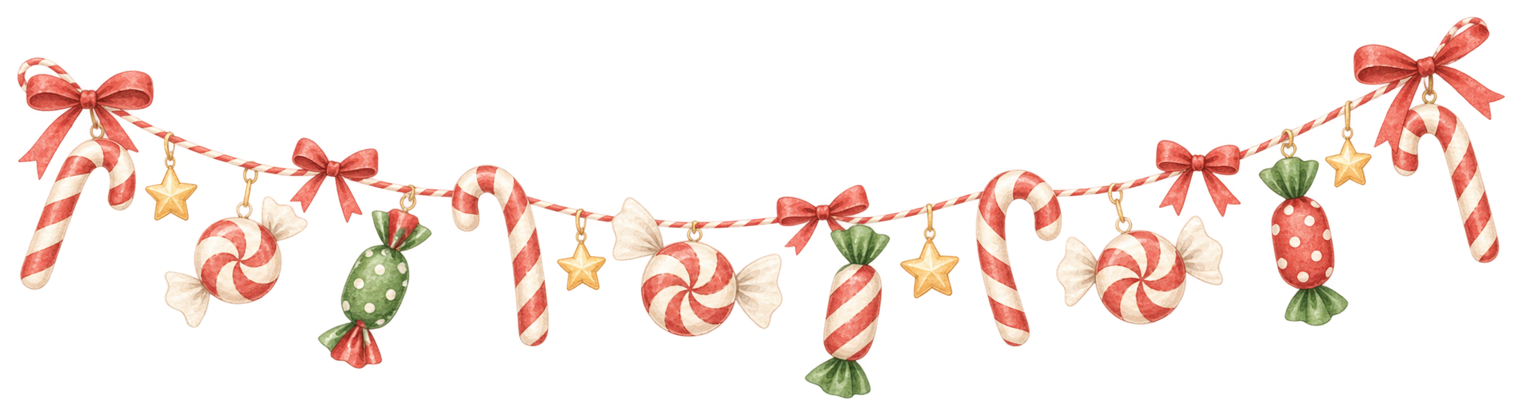 キャンディケインと飴のクリスマスガーランドイラスト｜水彩絵本タッチの無料素材96296に写真・文字を入れる