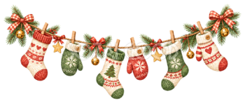 靴下とミトンのクリスマスガーランドイラスト｜水彩絵本タッチの無料素材96297