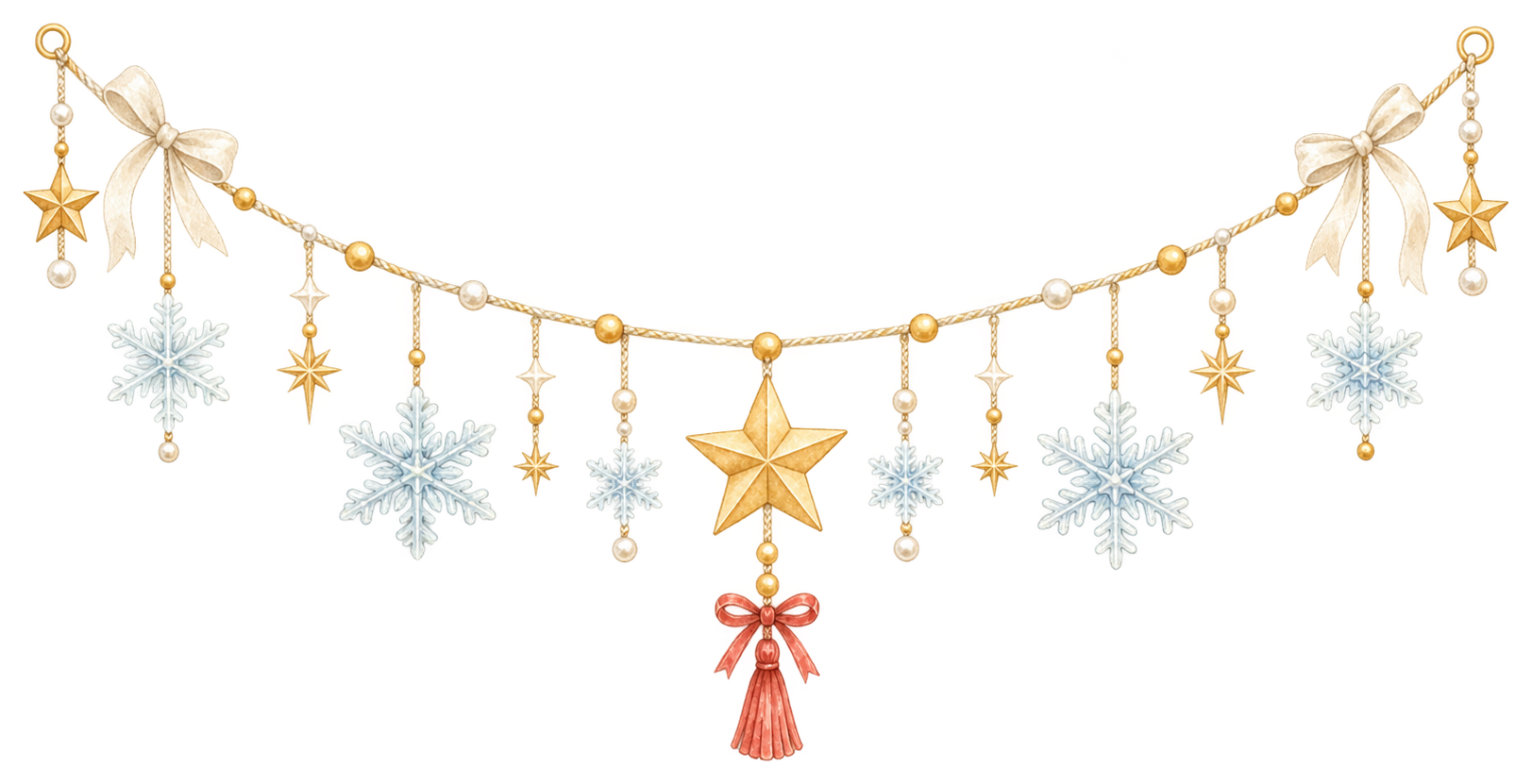 星と雪の結晶のクリスマスガーランドイラスト｜水彩絵本タッチの無料素材96300に写真・文字を入れる