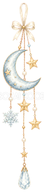 月と星のクリスマス吊り下げ飾りイラスト｜水彩絵本タッチの無料素材96306