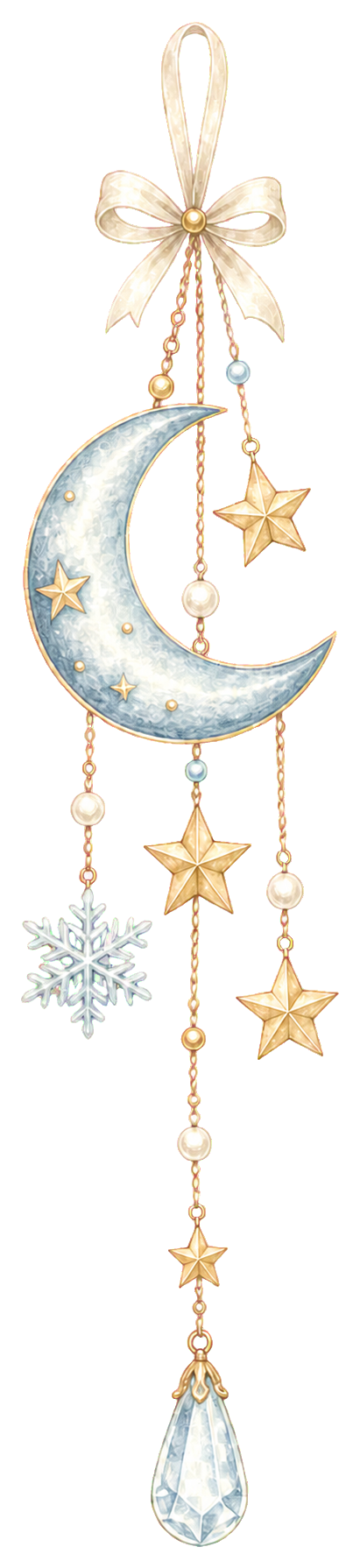 月と星のクリスマス吊り下げ飾りイラスト｜水彩絵本タッチの無料素材96306に写真・文字を入れる