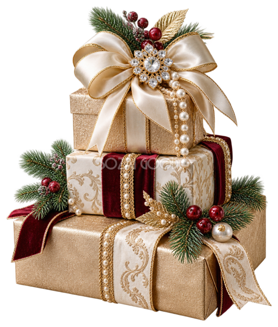 リアルでおしゃれな金色のプレゼントボックスのクリスマスイラスト|無料素材96328