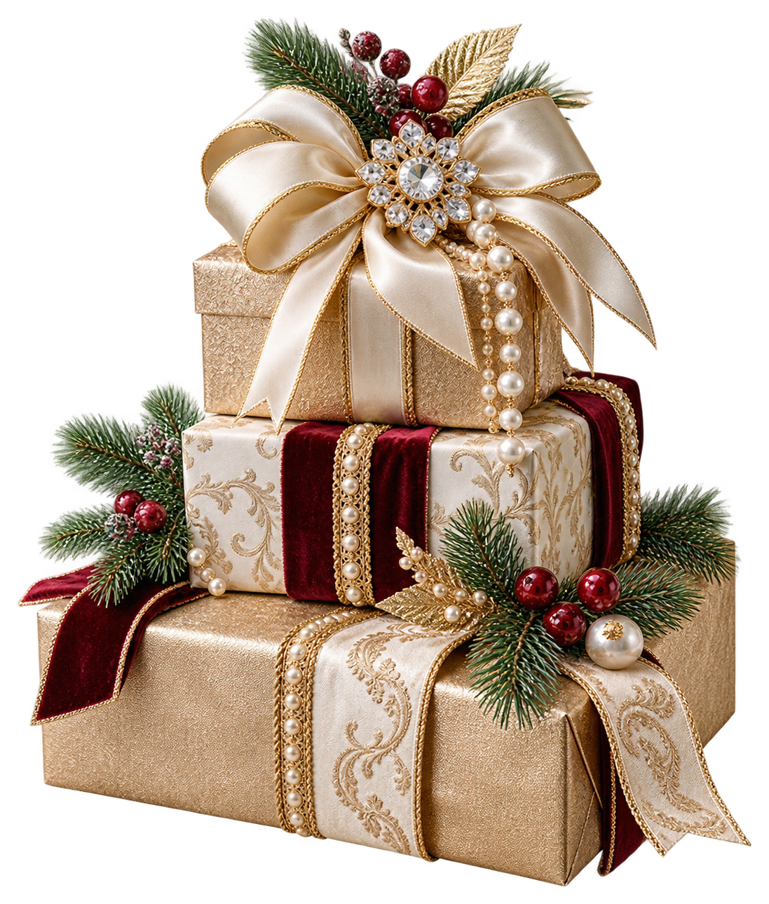 リアルでおしゃれな金色のプレゼントボックスのクリスマスイラスト｜無料素材96328に写真・文字を入れる