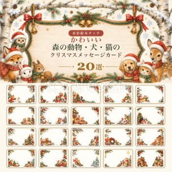 かわいい森の動物・犬・猫のクリスマスメッセージカード＆フレームイラスト20選｜無料素材96356