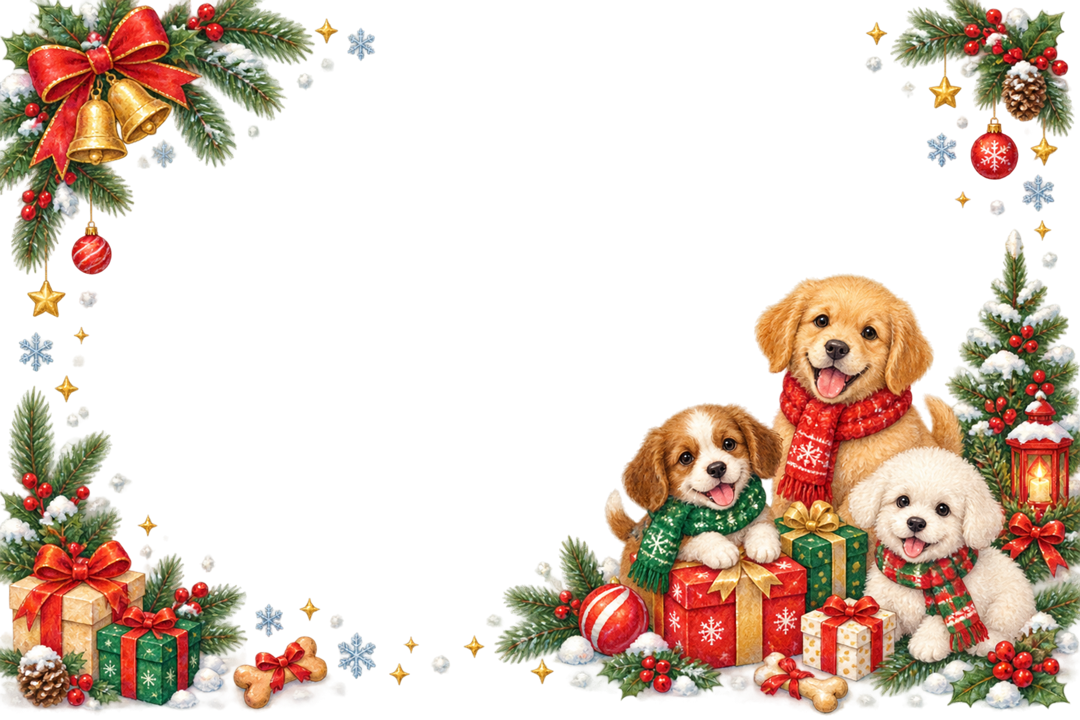 子犬と小鳥のかわいいクリスマスメッセージカード＆フレームイラスト｜無料96358に写真・文字を入れる