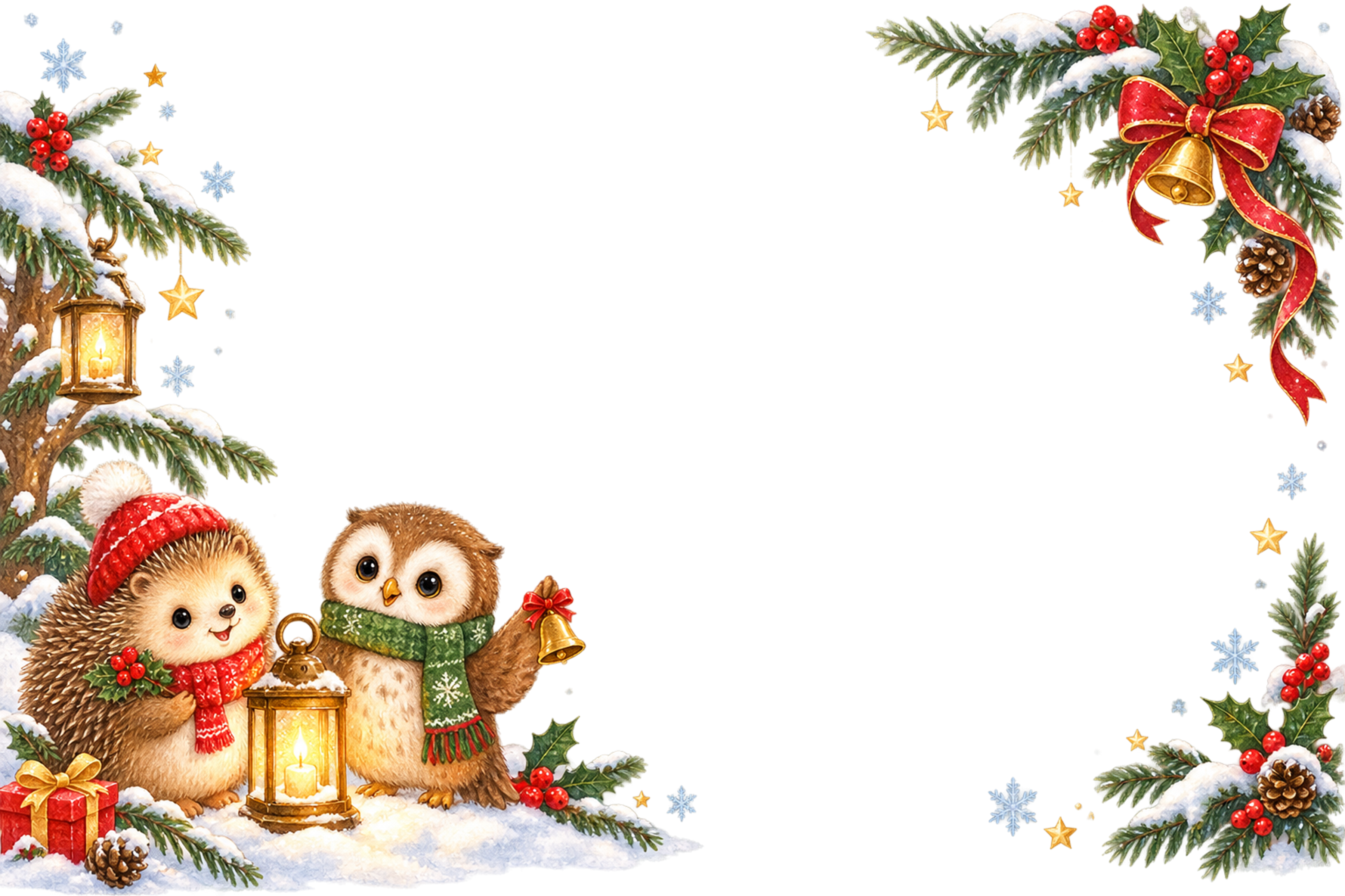 ハリネズミとフクロウのかわいいクリスマスメッセージカード＆フレーム｜無料96361に写真・文字を入れる