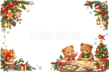 子グマ・リス・小鳥のかわいいクリスマスメッセージカード＆フレーム｜無料96362