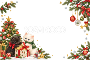 黒猫・白猫・小鳥のかわいいクリスマスメッセージカード＆フレーム｜無料96366