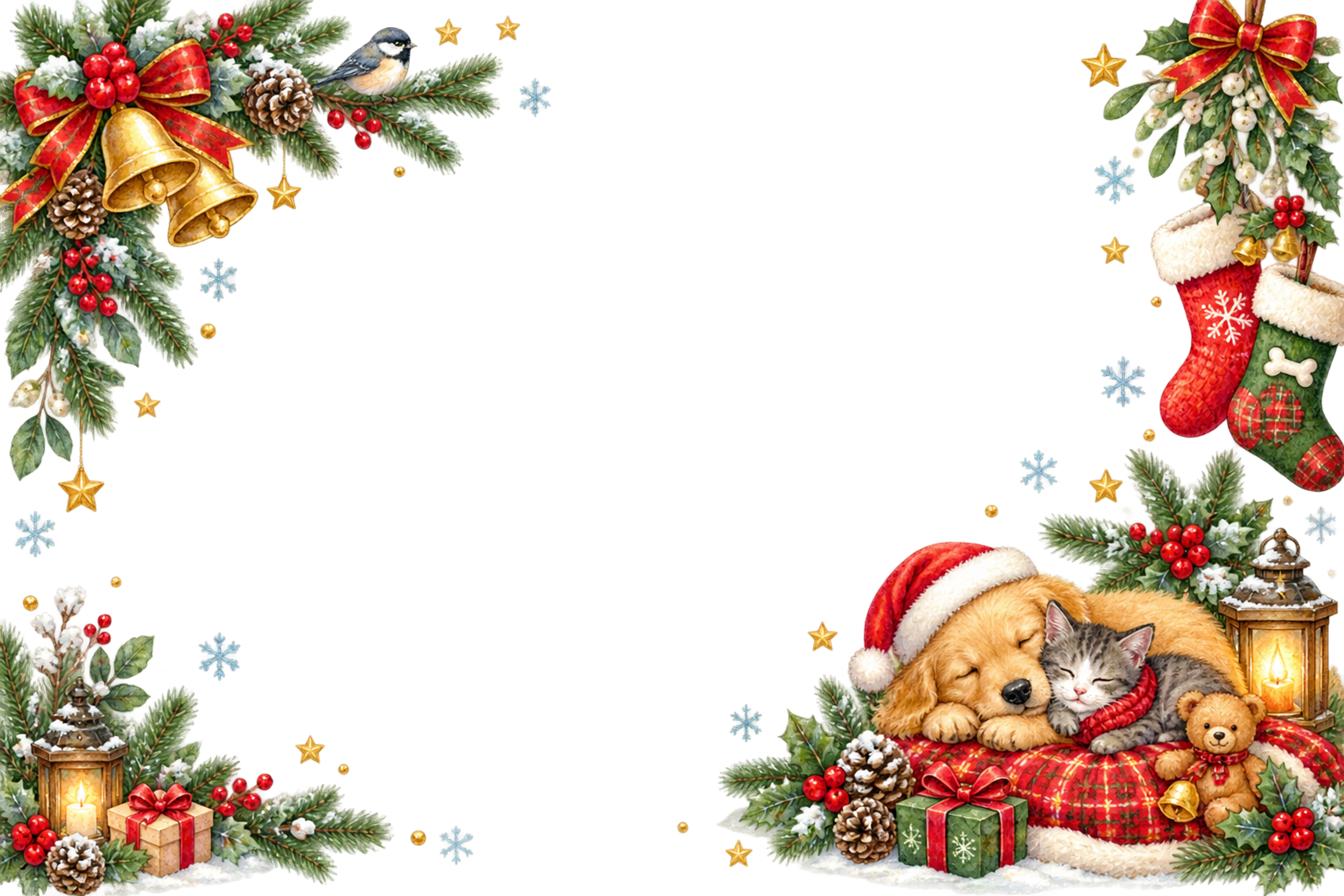 子犬・子猫・小鳥のかわいいクリスマスメッセージカード＆フレーム｜無料96373に写真・文字を入れる