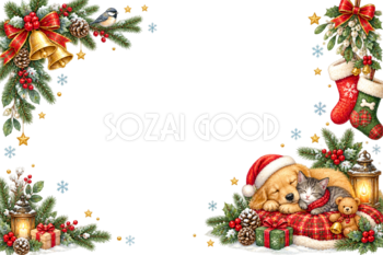 子犬・子猫・小鳥のかわいいクリスマスメッセージカード＆フレーム｜無料96373