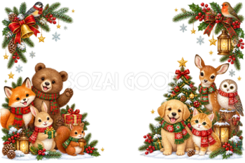 キツネ・クマ・ウサギ・リス・子鹿・フクロウ・犬・猫・小鳥のかわいいクリスマスカード｜無料96376