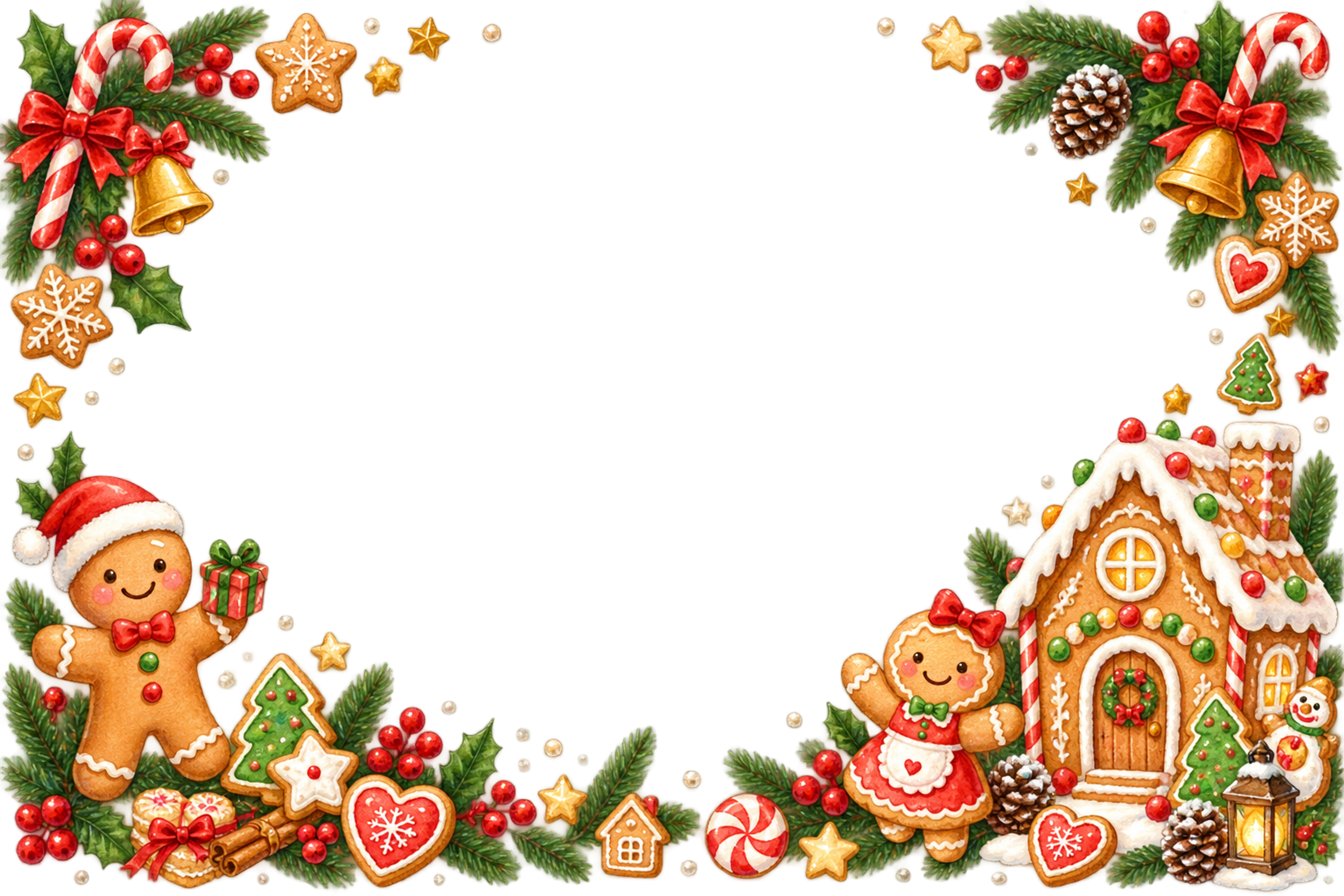 かわいいジンジャーブレッドハウスのクリスマスメッセージカード＆フレーム｜無料イラスト96378に写真・文字を入れる