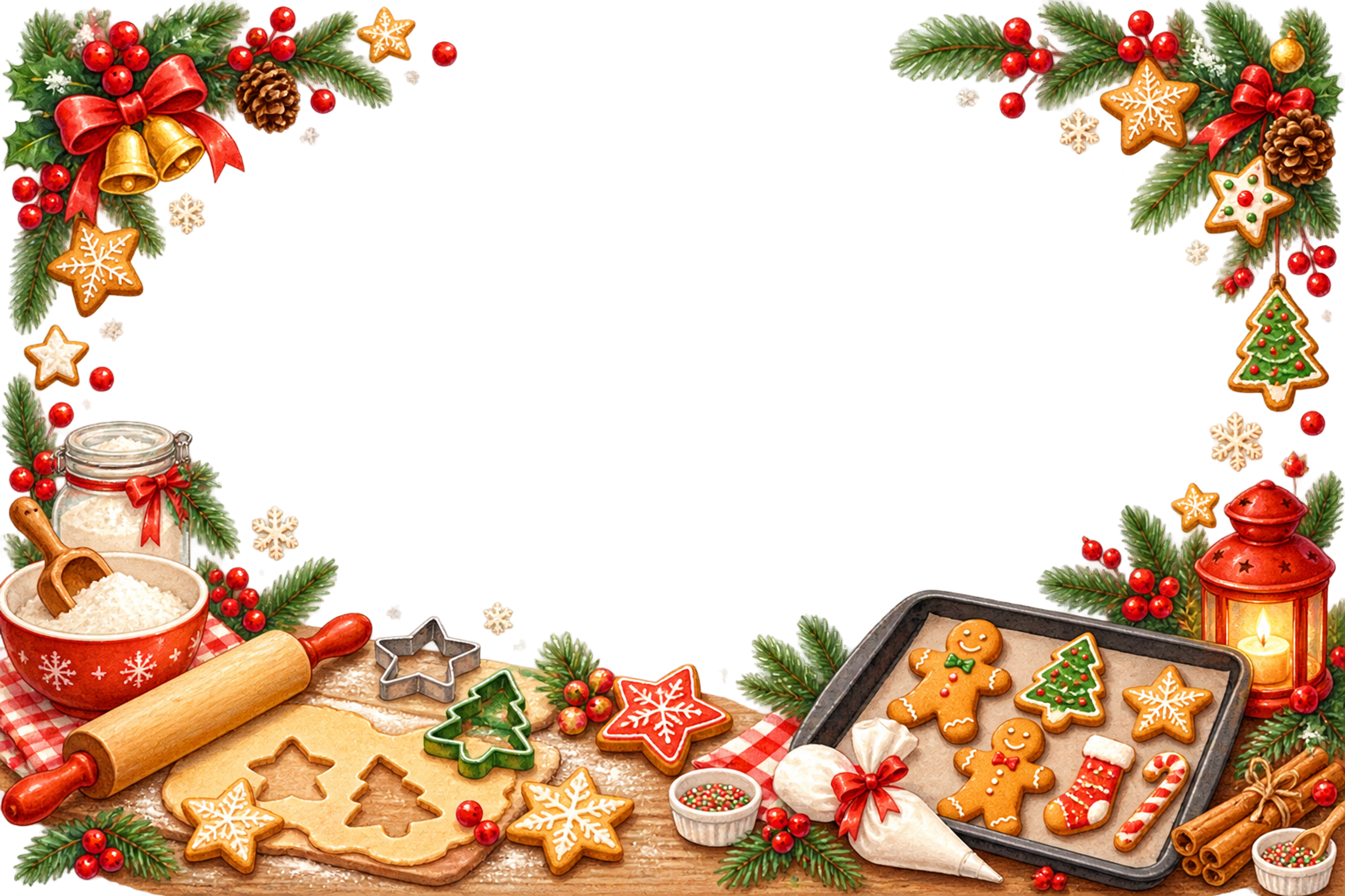かわいいクリスマスクッキー作りのメッセージカード＆フレームイラスト｜無料96380に写真・文字を入れる