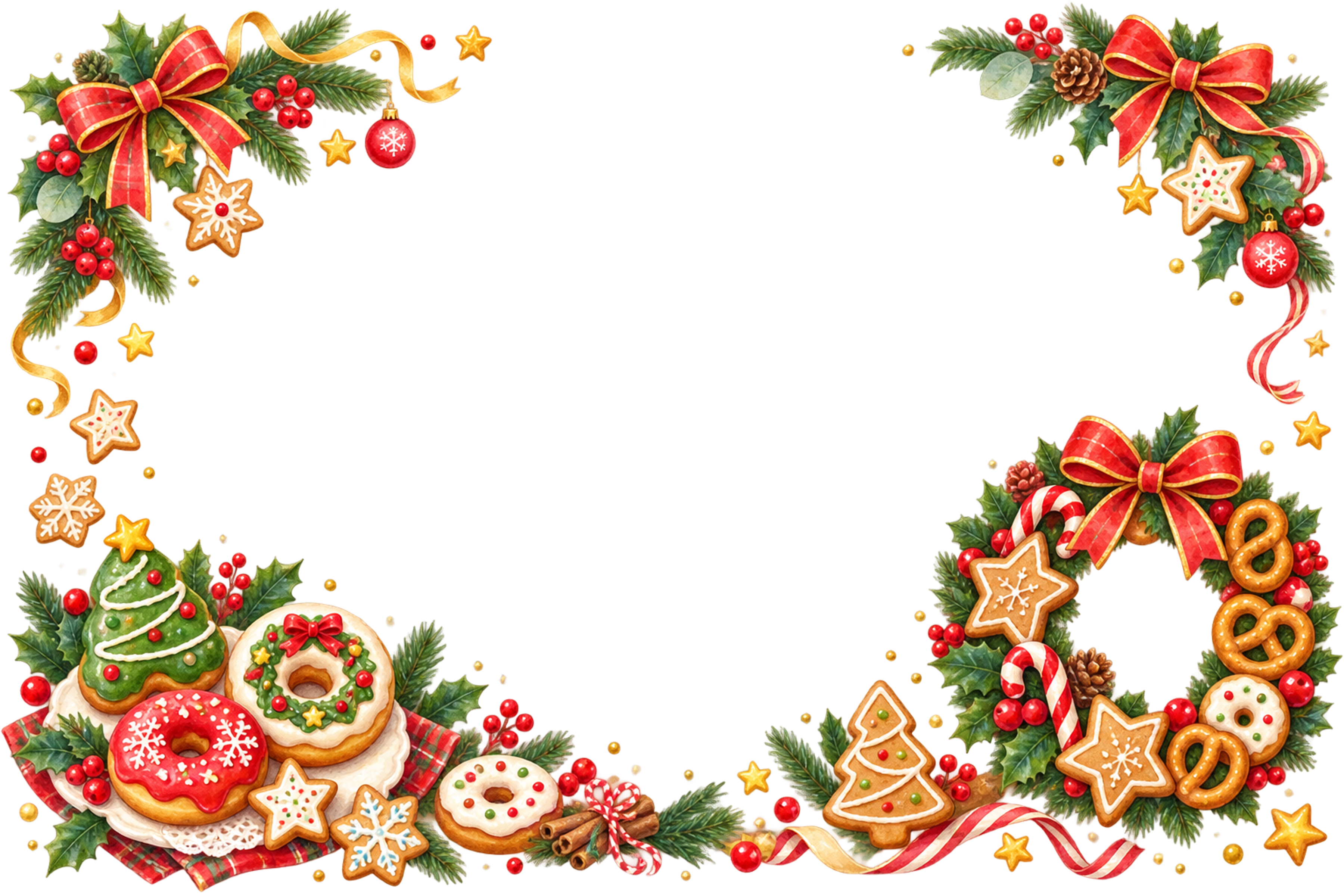 かわいいクリスマスドーナツとクッキーリースのカードフレーム｜無料イラスト96383に写真・文字を入れる