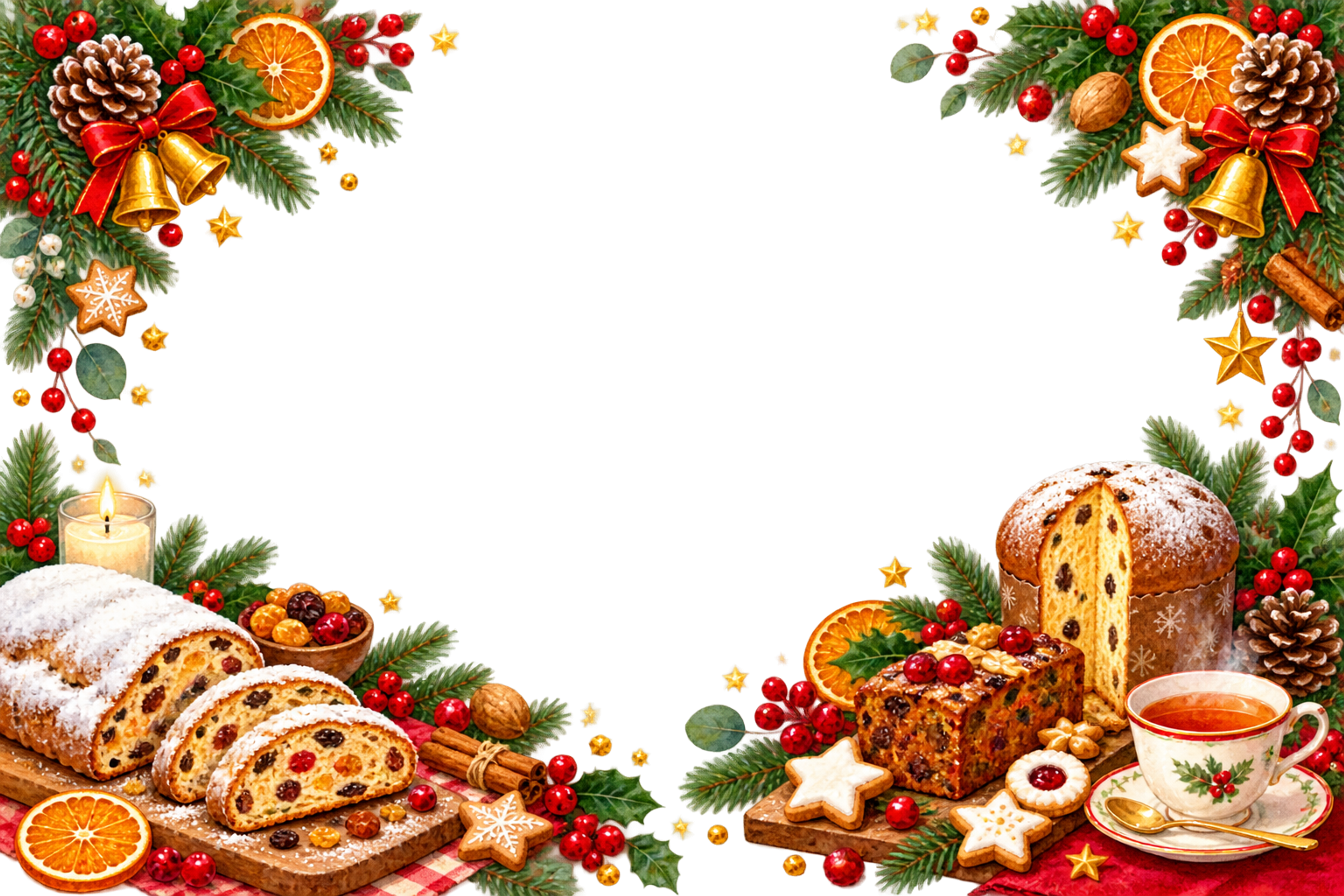 かわいいシュトーレンと焼き菓子のクリスマスメッセージカード＆フレーム｜無料96384に写真・文字を入れる