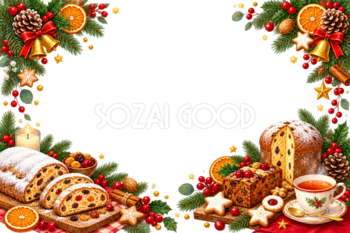 かわいいシュトーレンと焼き菓子のクリスマスメッセージカード＆フレーム｜無料96384