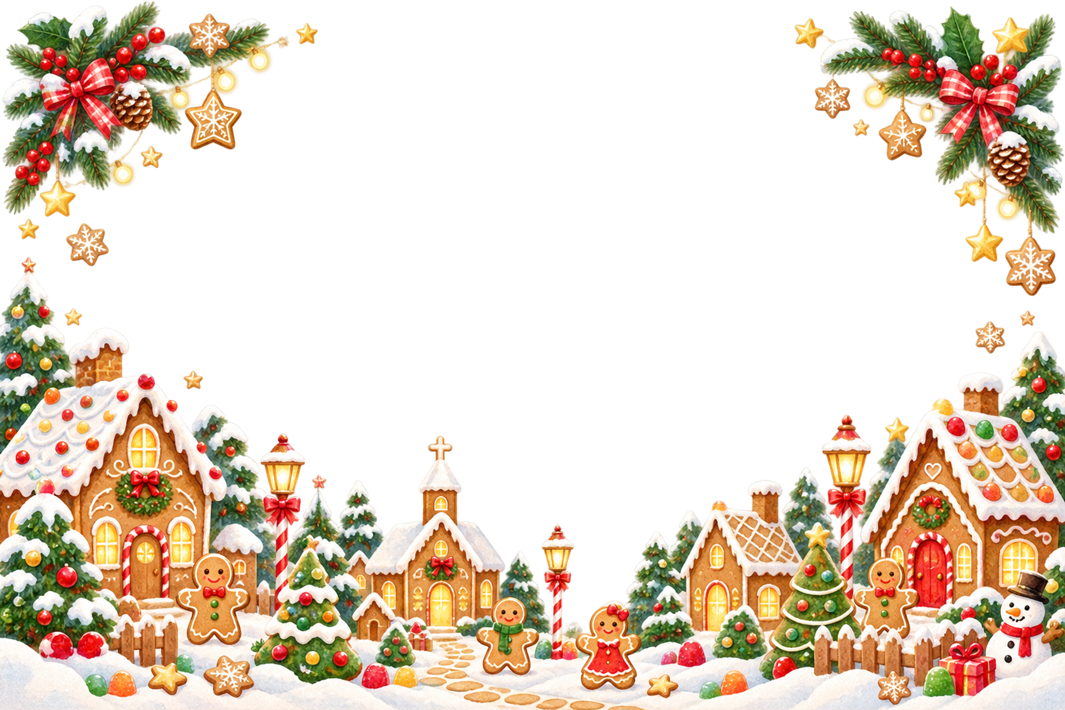 かわいいジンジャーブレッド村のクリスマスメッセージカード＆フレーム｜無料96386に写真・文字を入れる