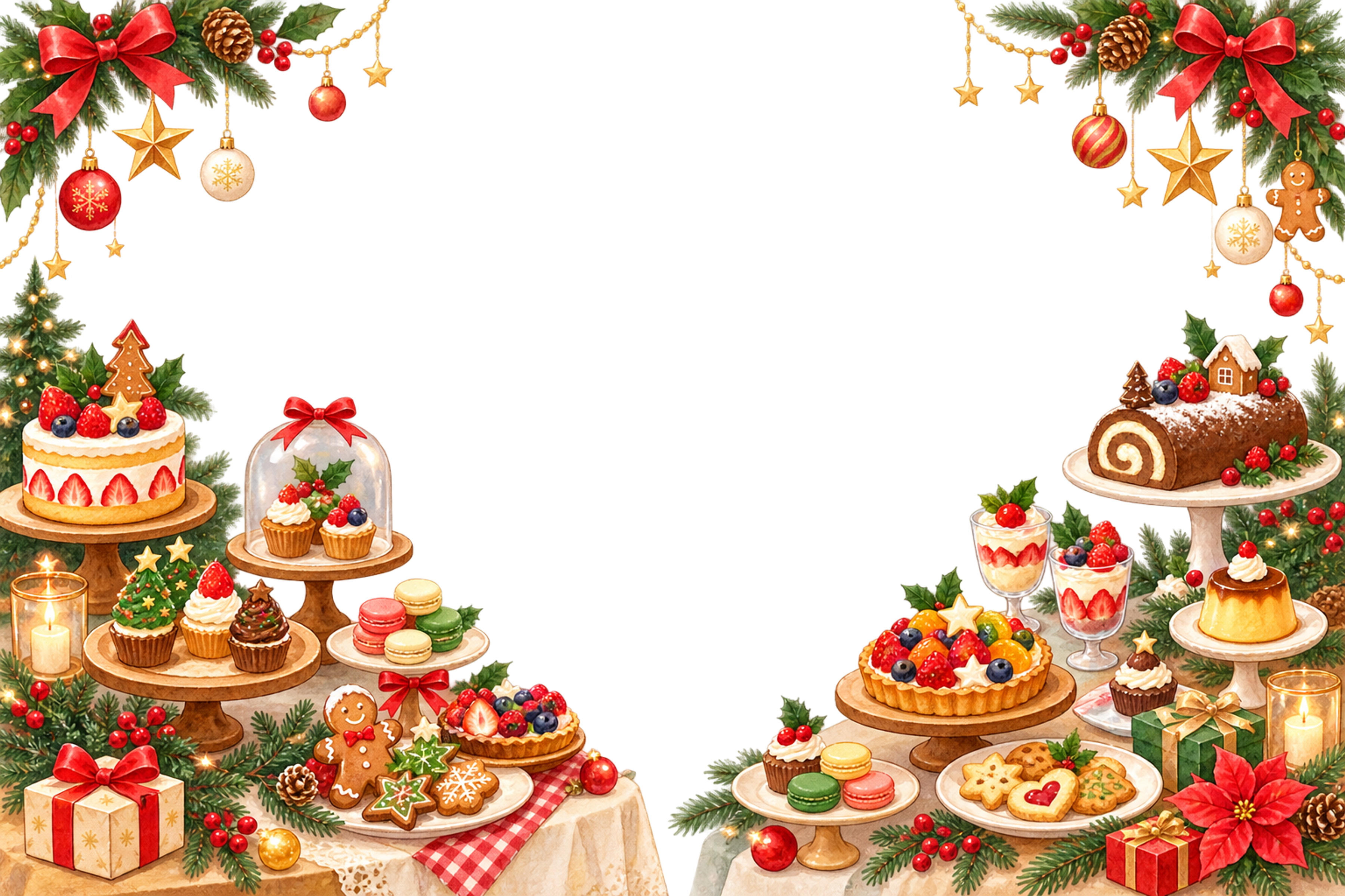 かわいいクリスマススイーツビュッフェのメッセージカード＆フレーム｜無料イラスト96387に写真・文字を入れる