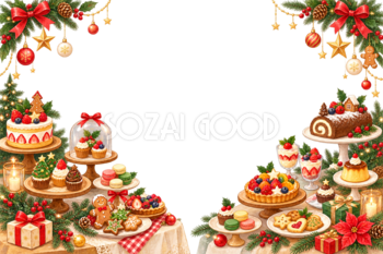 かわいいクリスマススイーツビュッフェのメッセージカード＆フレーム｜無料イラスト96387