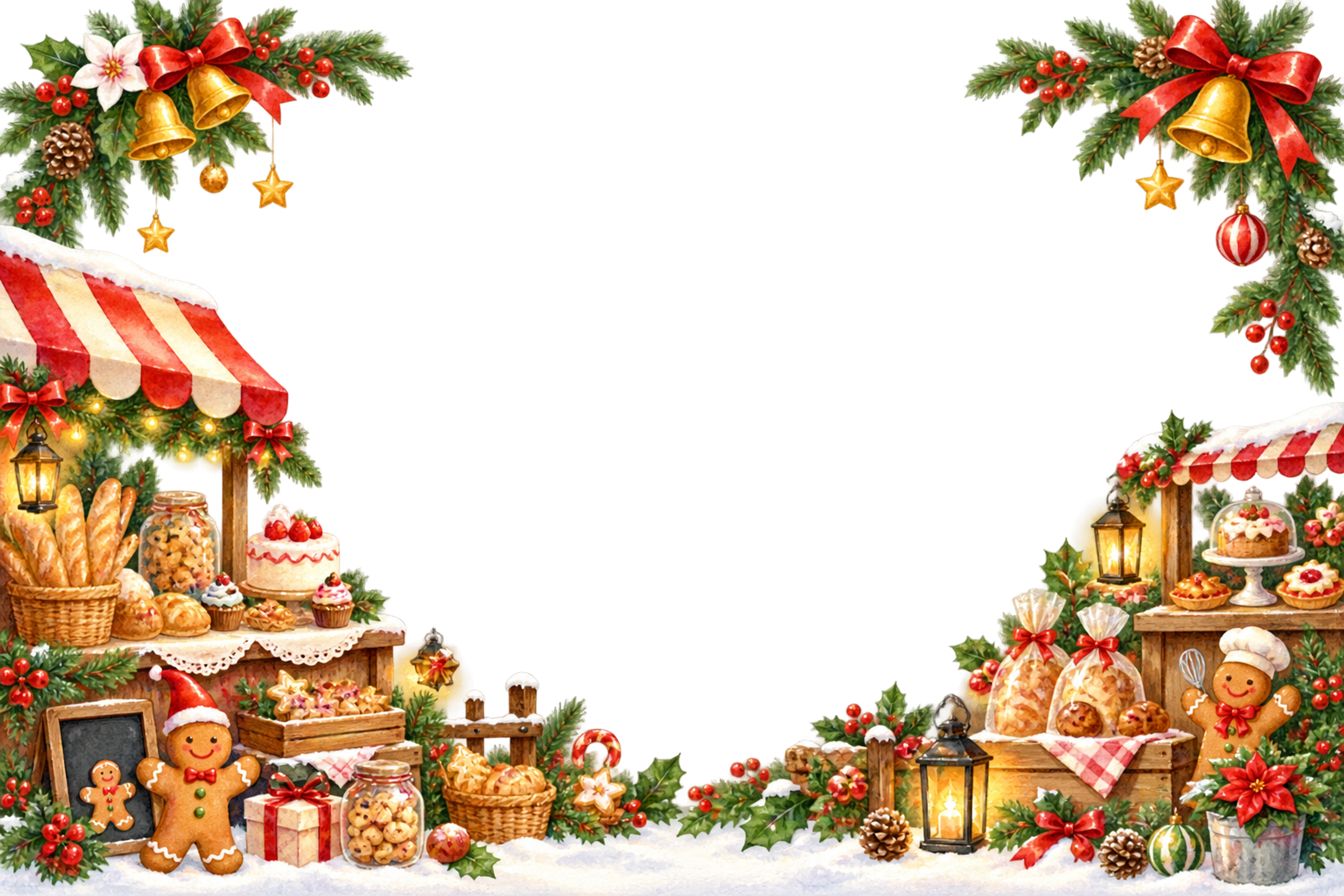 かわいいクリスマスベーカリー屋台のメッセージカードフレーム｜無料イラスト96388に写真・文字を入れる
