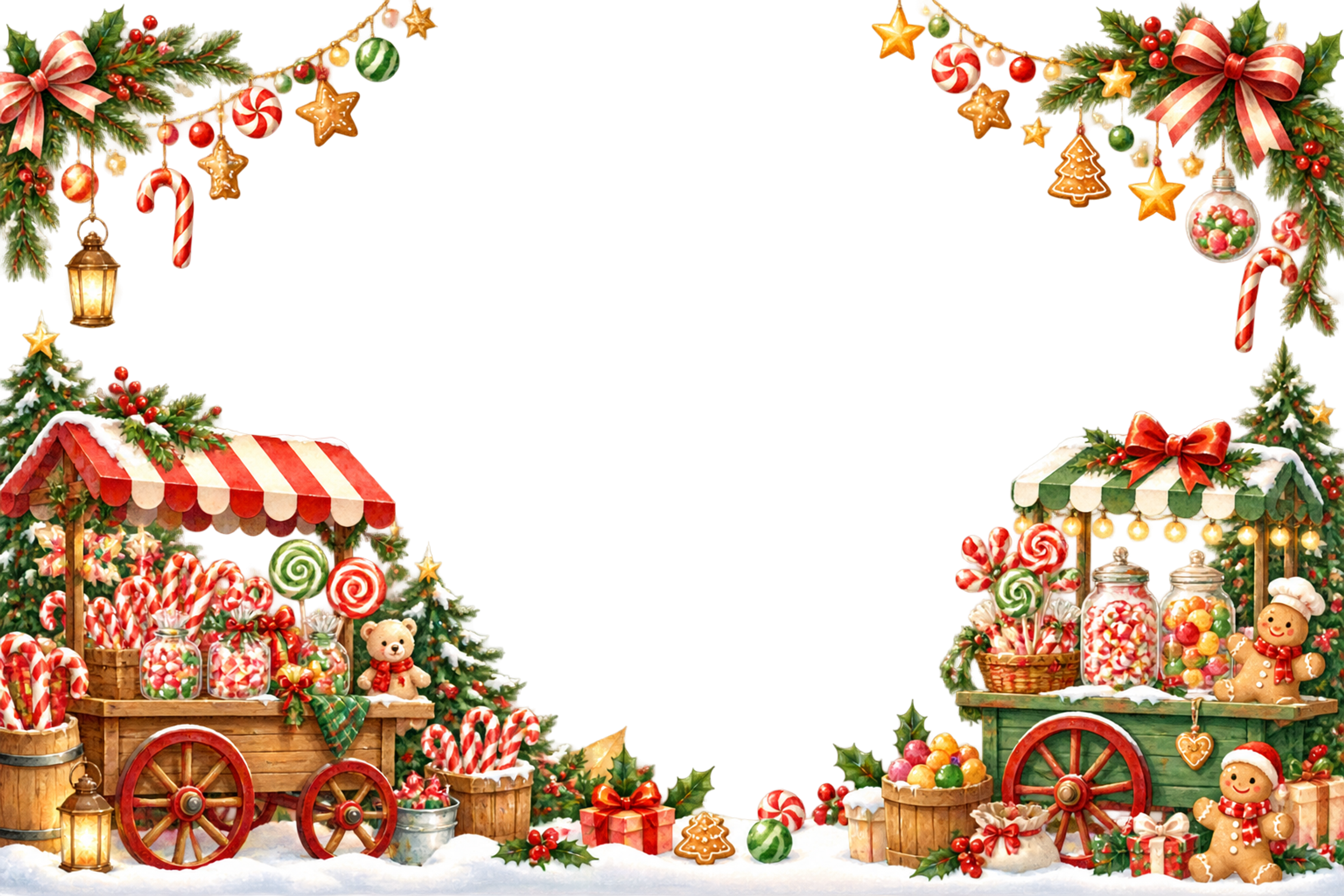 かわいいキャンディワゴンのクリスマスマーケットカードフレーム｜無料イラスト96390に写真・文字を入れる