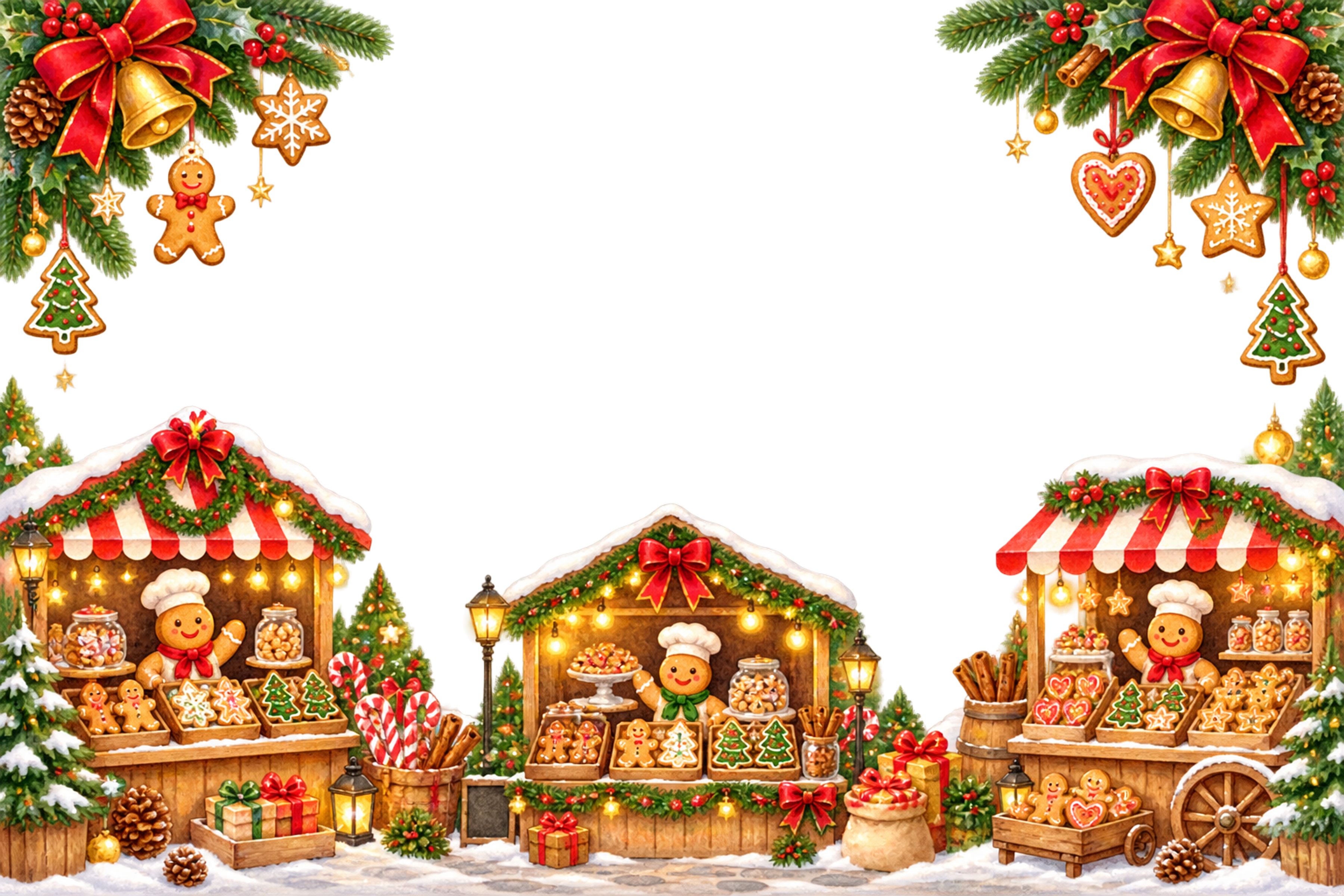 かわいいクッキーマーケット屋台のクリスマスメッセージカード＆フレーム｜無料96391に写真・文字を入れる