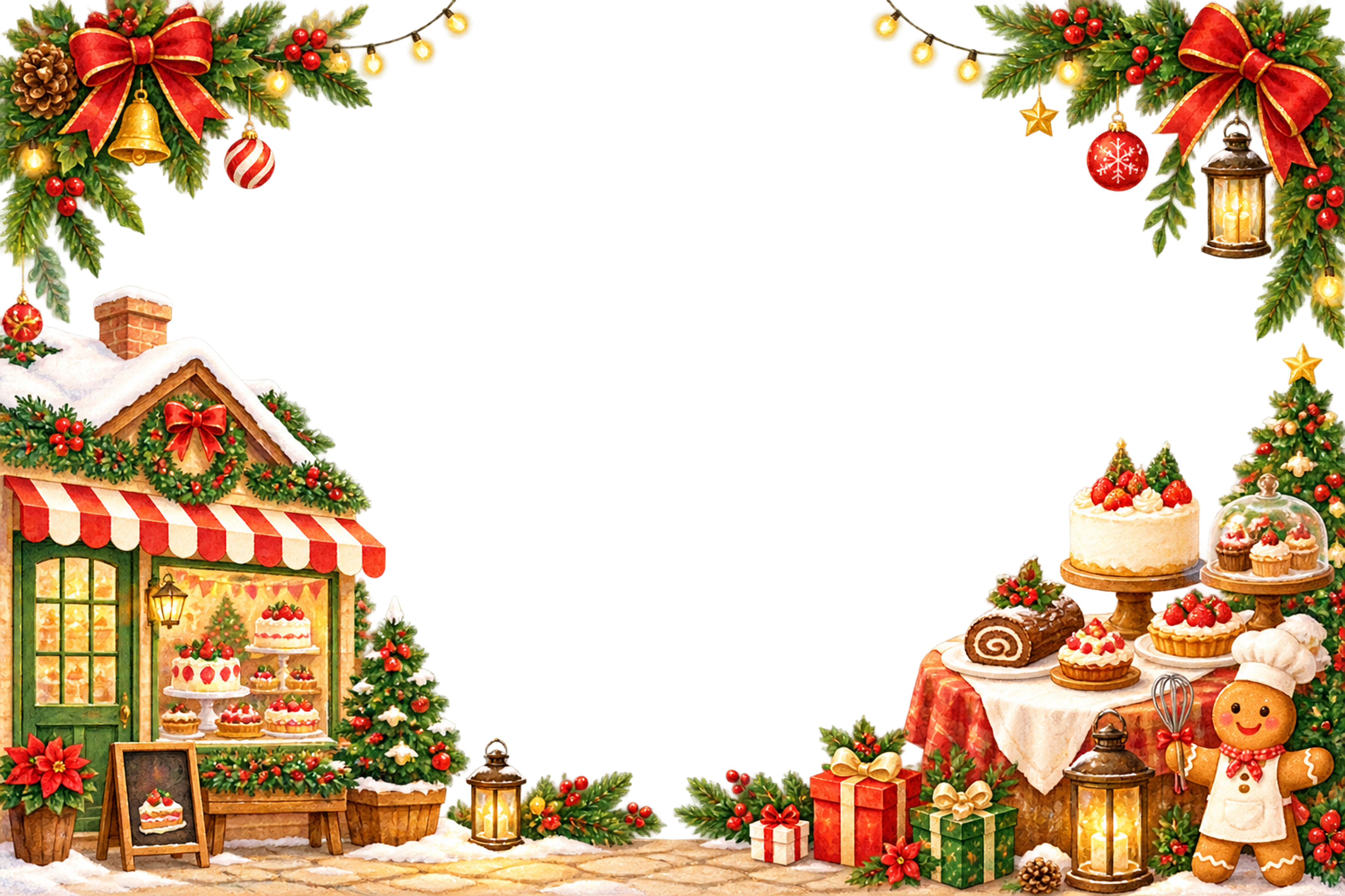 かわいいクリスマスケーキ店のメッセージカード＆フレームイラスト｜無料96392に写真・文字を入れる