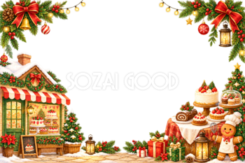 かわいいクリスマスケーキ店のメッセージカード＆フレームイラスト｜無料96392
