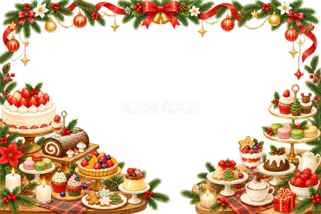 かわいいクリスマスデザートテーブルのメッセージカード&フレーム|無料イラスト96396