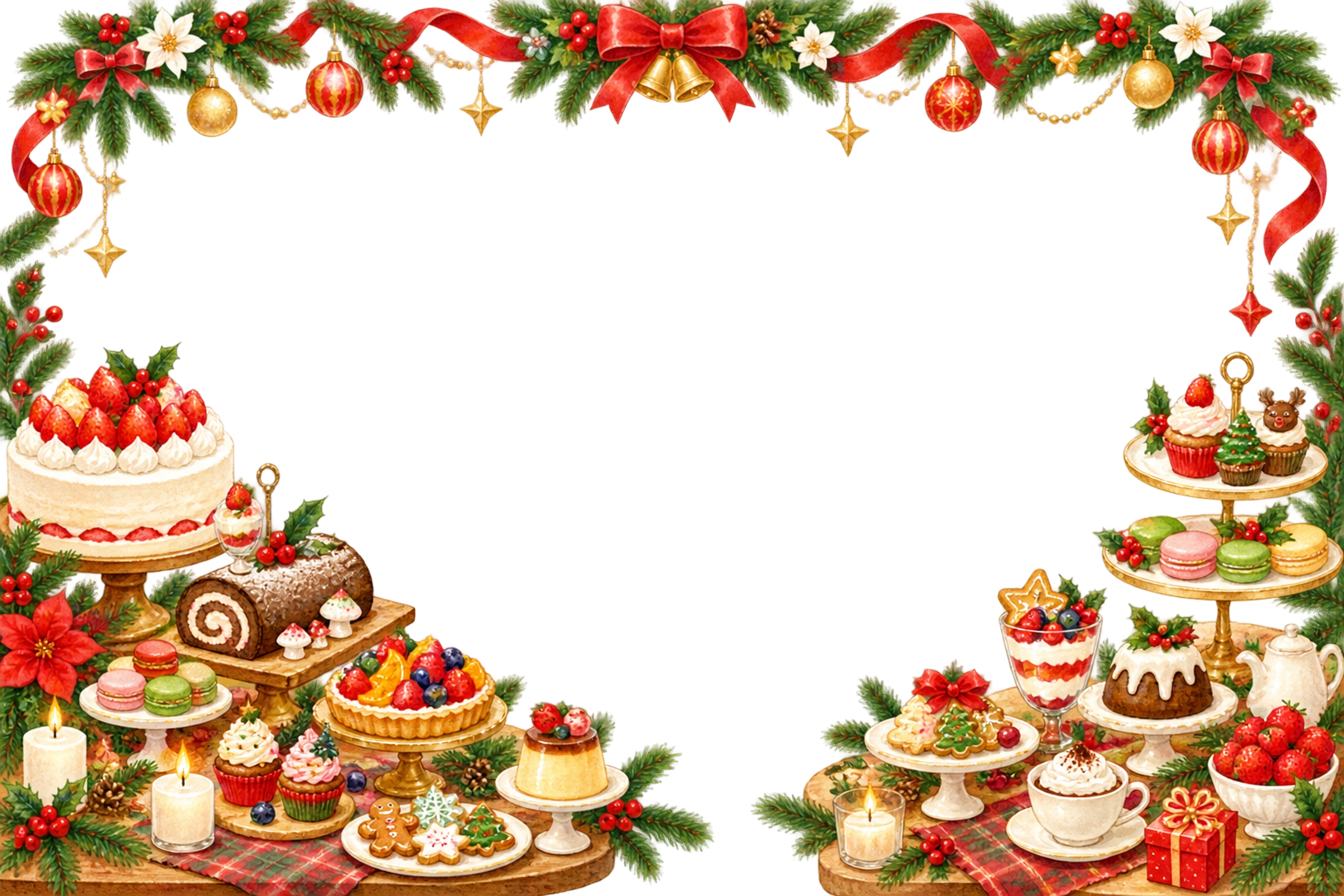 かわいいクリスマスデザートテーブルのメッセージカード＆フレーム｜無料イラスト96396に写真・文字を入れる